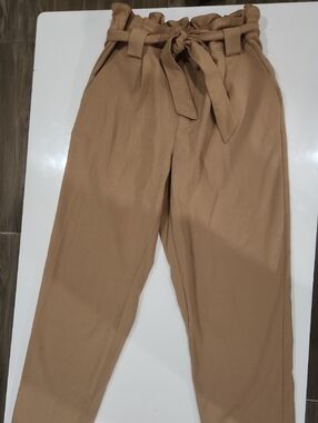 Paperbag Waist Chinos with Self-Tie Belt - Tan